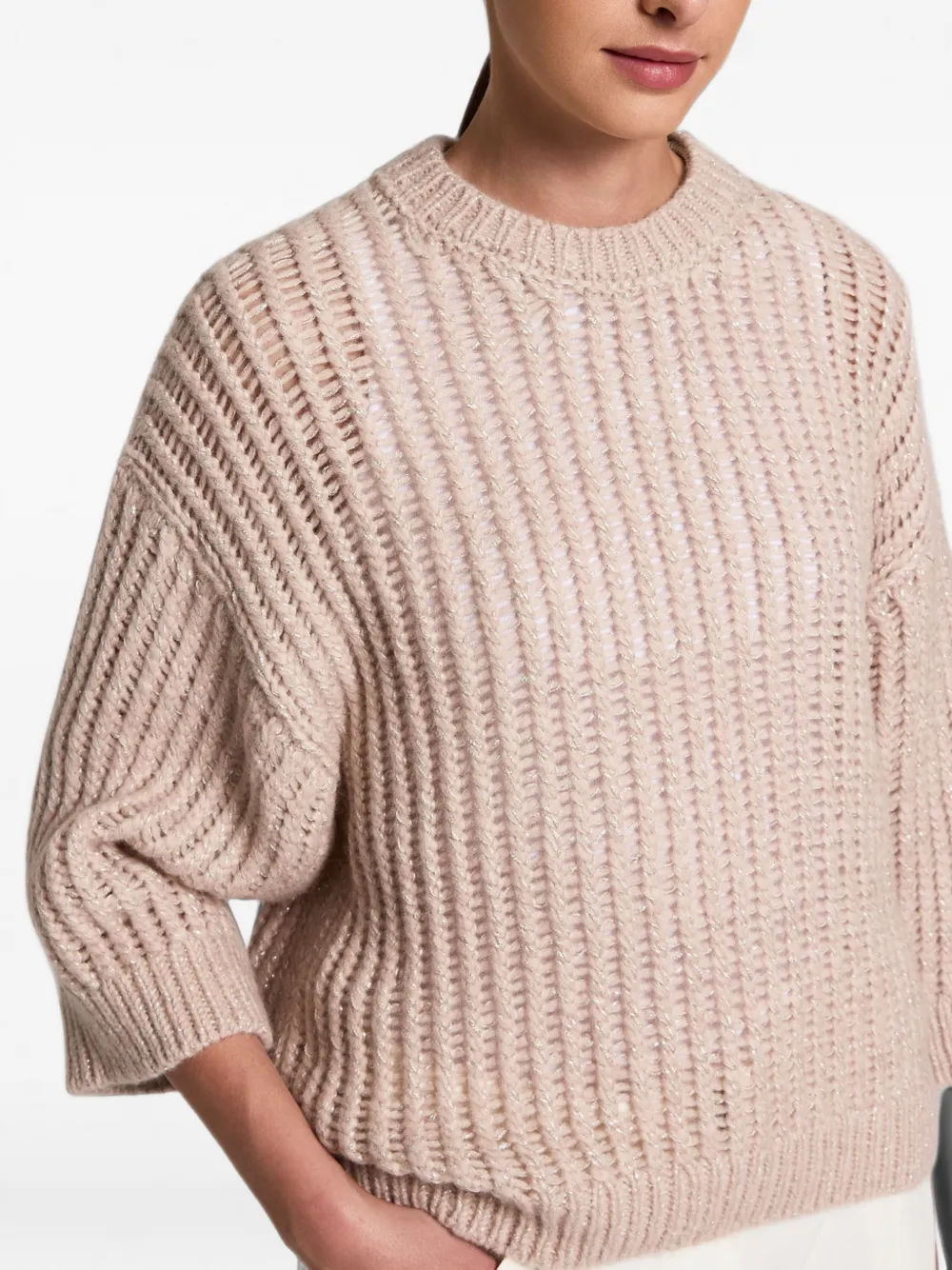 Peserico Opengebreide geribbelde trui Beige