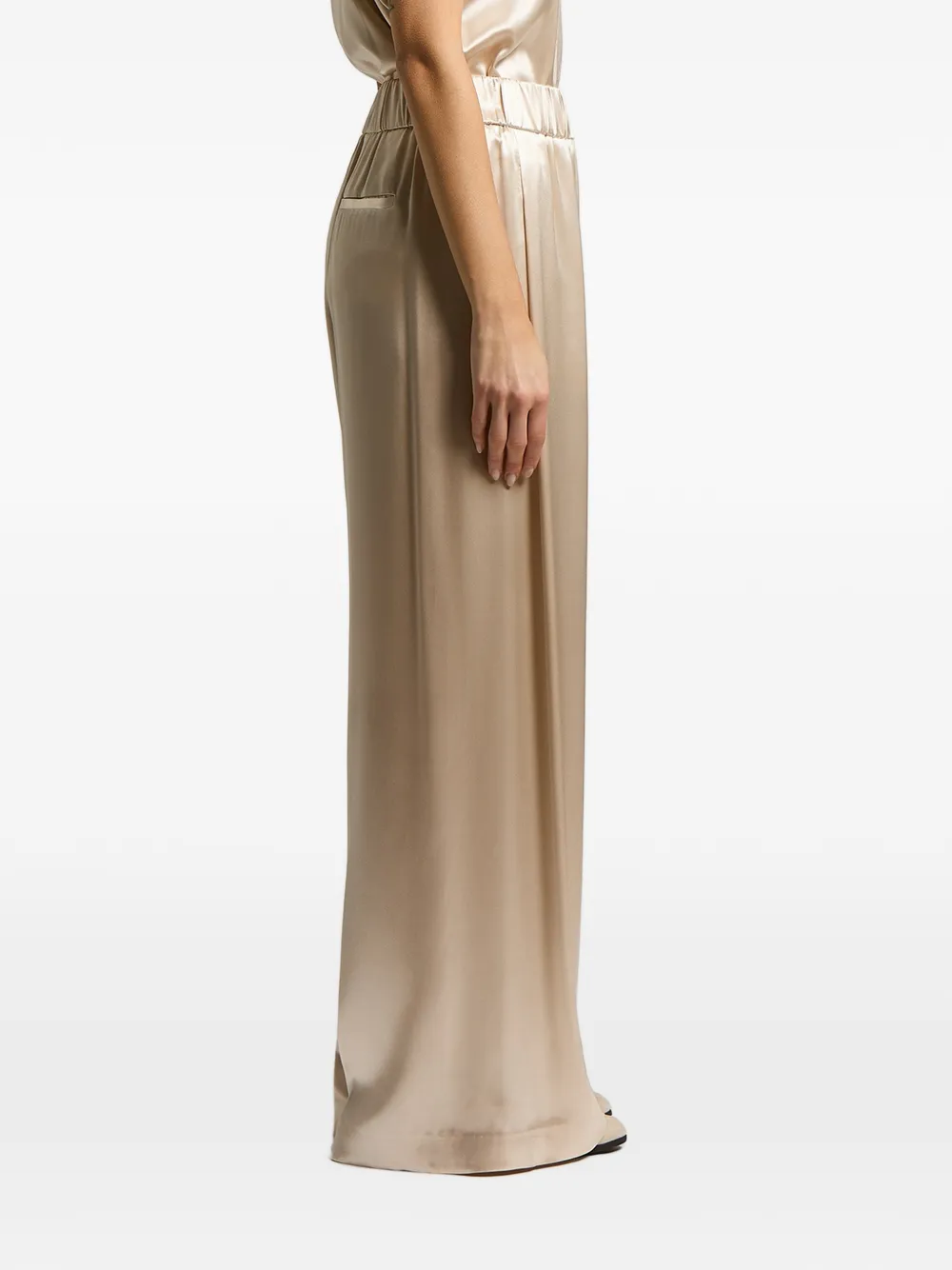 Peserico Palazzo broek met elastische tailleband en satijnen afwerking Beige