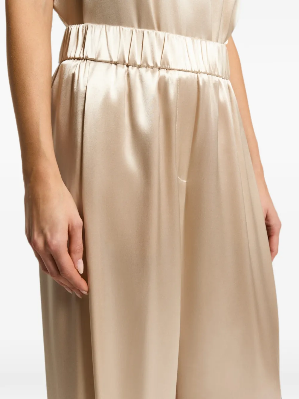 Peserico Palazzo broek met elastische tailleband en satijnen afwerking Beige