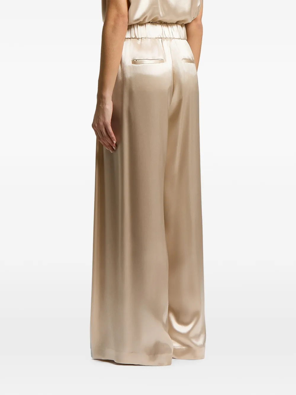Peserico Palazzo broek met elastische tailleband en satijnen afwerking Beige