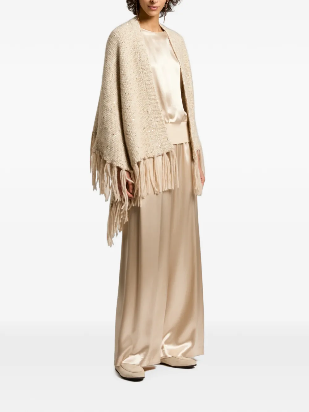 Peserico Palazzo broek met elastische tailleband en satijnen afwerking Beige