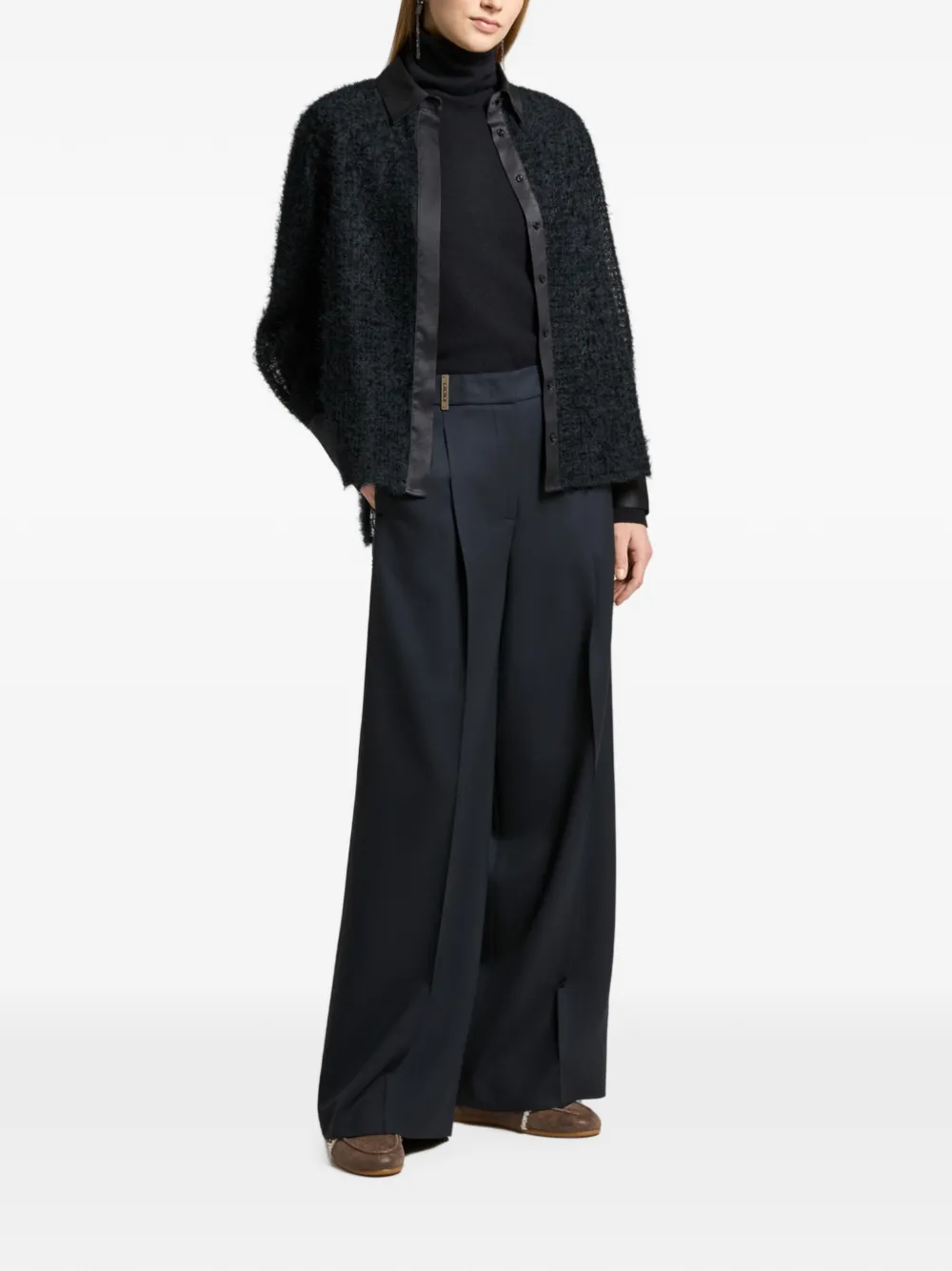 Peserico Blouse met satijnen afwerking en textuur Blauw