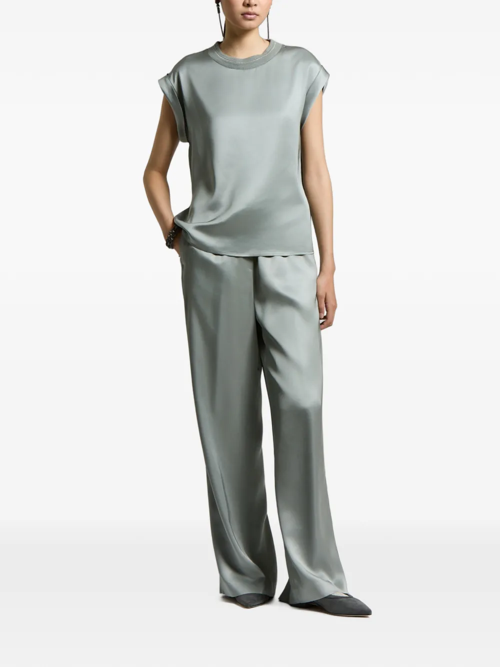 Peserico Blouse met satijnen afwerking Groen