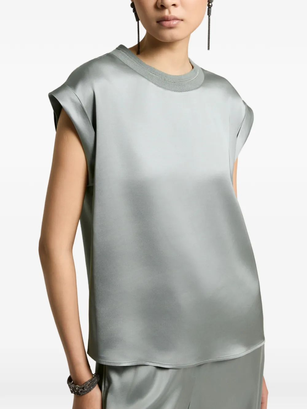 Peserico Blouse met satijnen afwerking Groen