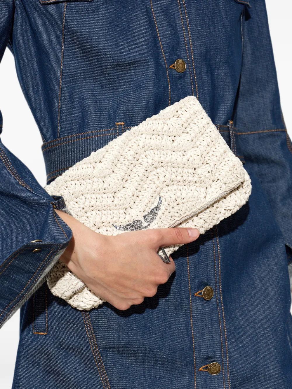 Zadig&Voltaire Rock Macramé clutch Beige