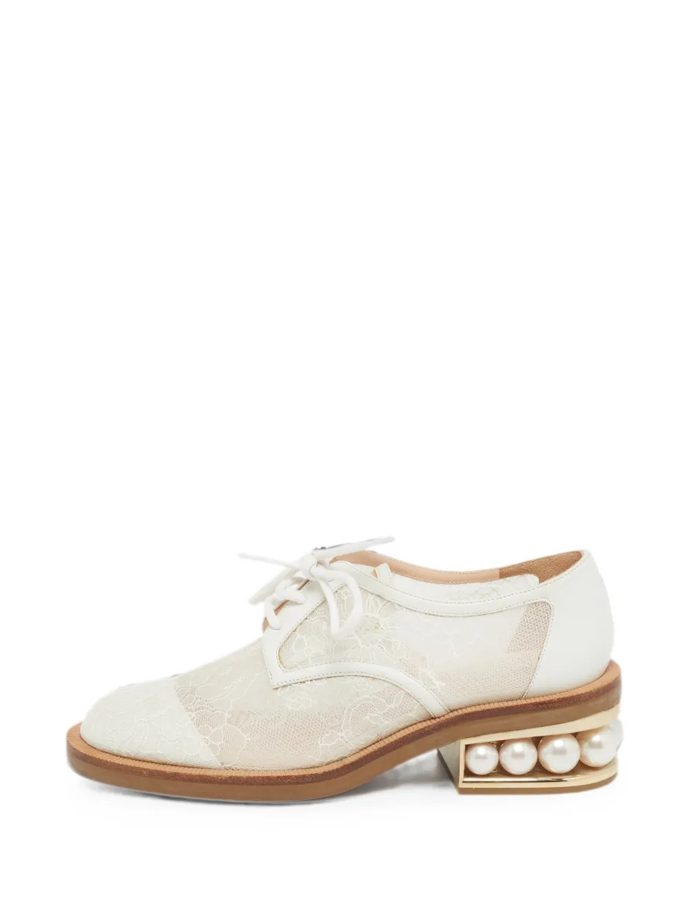 Pre-owned Nicholas Kirkwood Casati Lace-embellished Derby Shoes In White