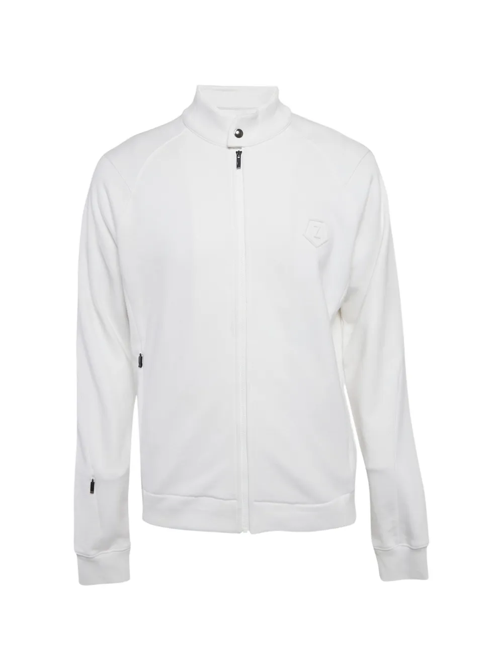 Pre-owned Zegna Logo-patch Zip-up Sweatshirt In White