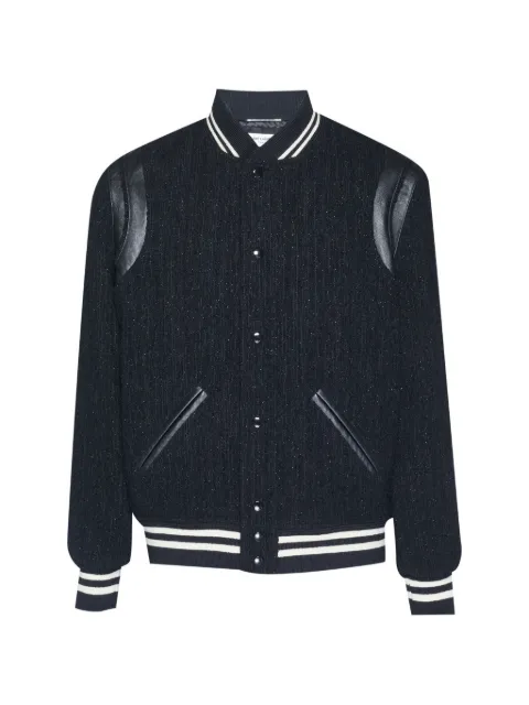 Saint Laurent Pre-Owned leather-trim tweed-texture varsity jacket