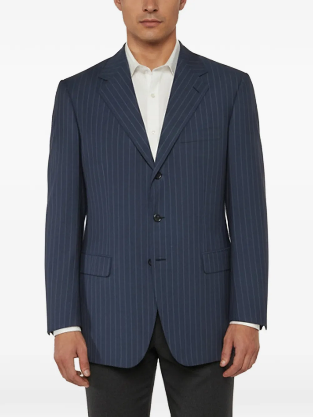 Brioni Vintage Senato single-breasted pinstripe wool-blend blazer - Blu