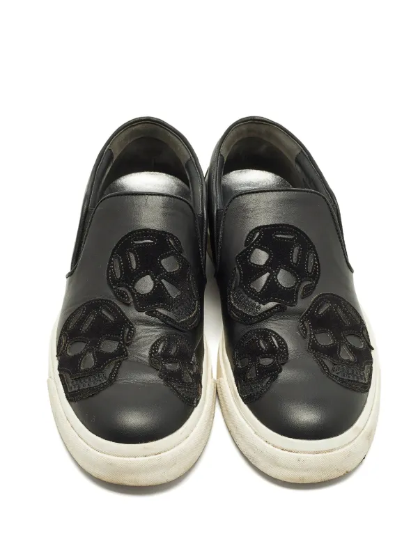 Alexander McQueen Pre-Owned Skull Leather slip-on Sneakers | Black