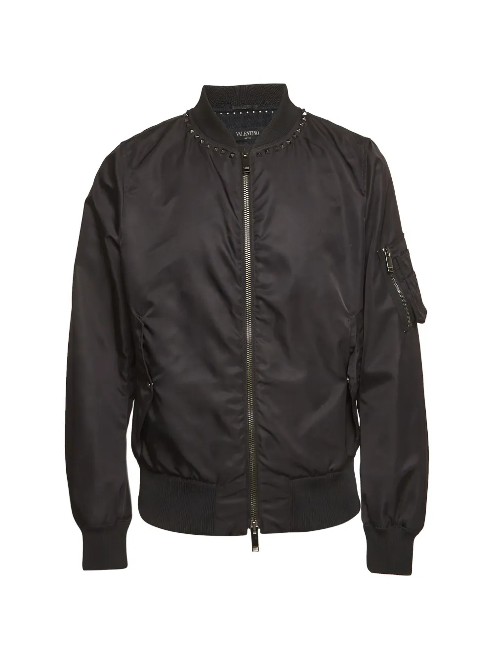 Pre-owned Valentino Stud-embellished Bomber Jacket In Black