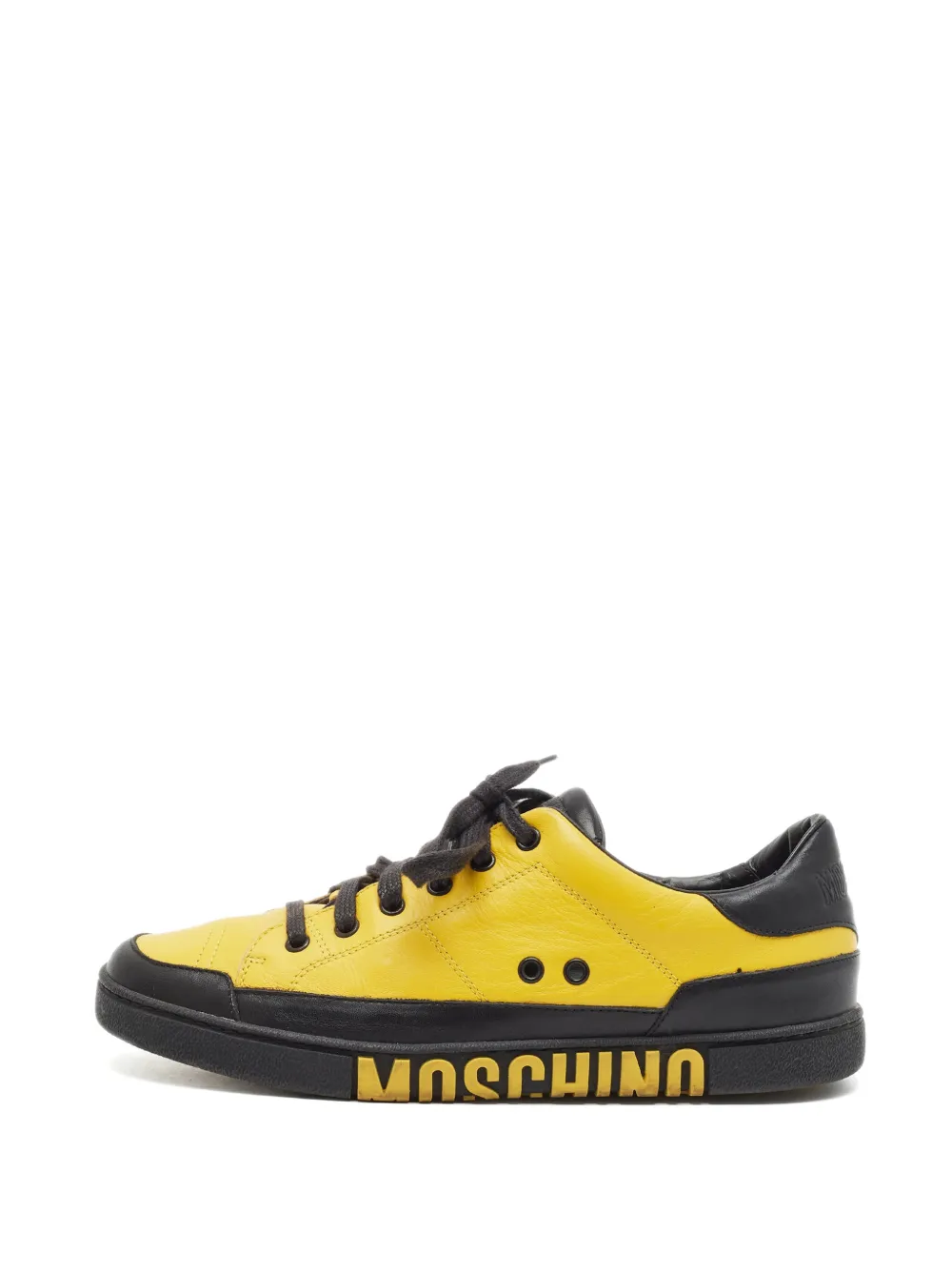 Pre-owned Moschino Logo-detail Leather Sneakers In Yellow