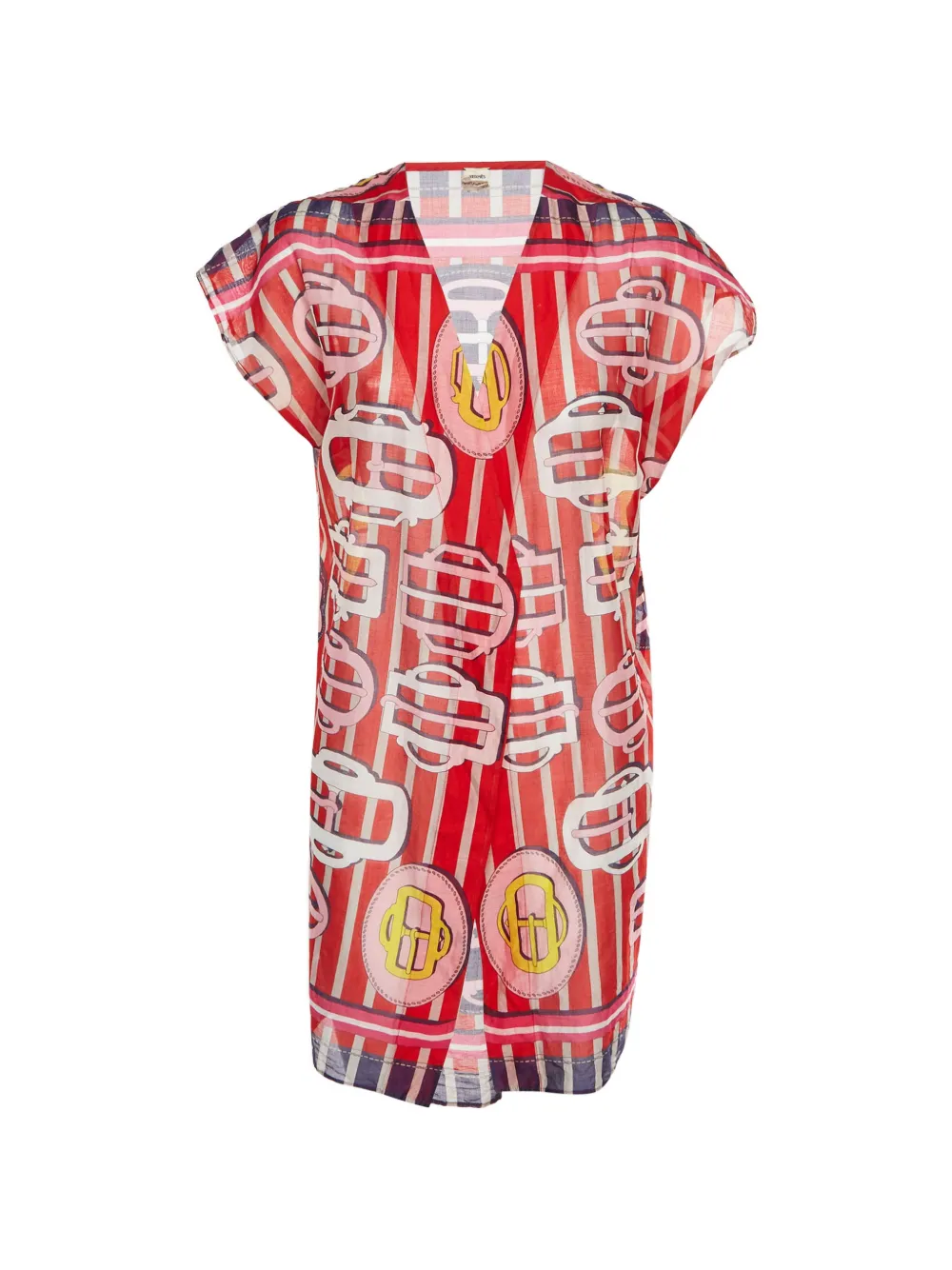 Hermès Pre-Owned geometric-print open-front cover-up - Rosso