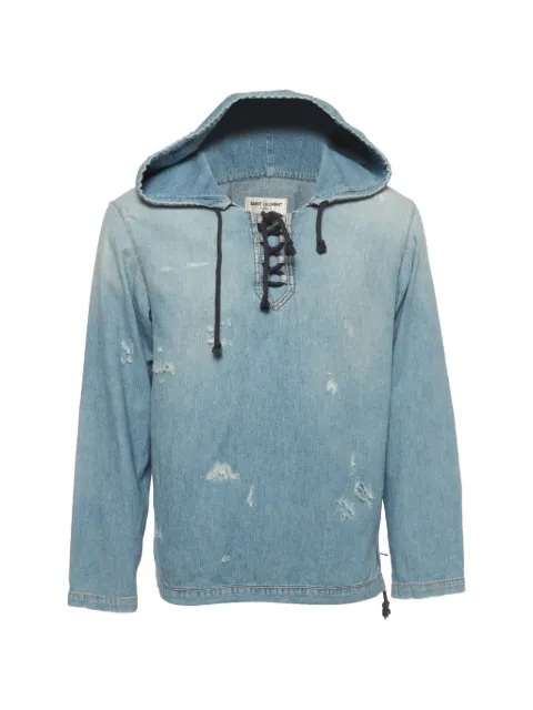 Saint Laurent Pre-Owned distressed lace-up denim hoodie