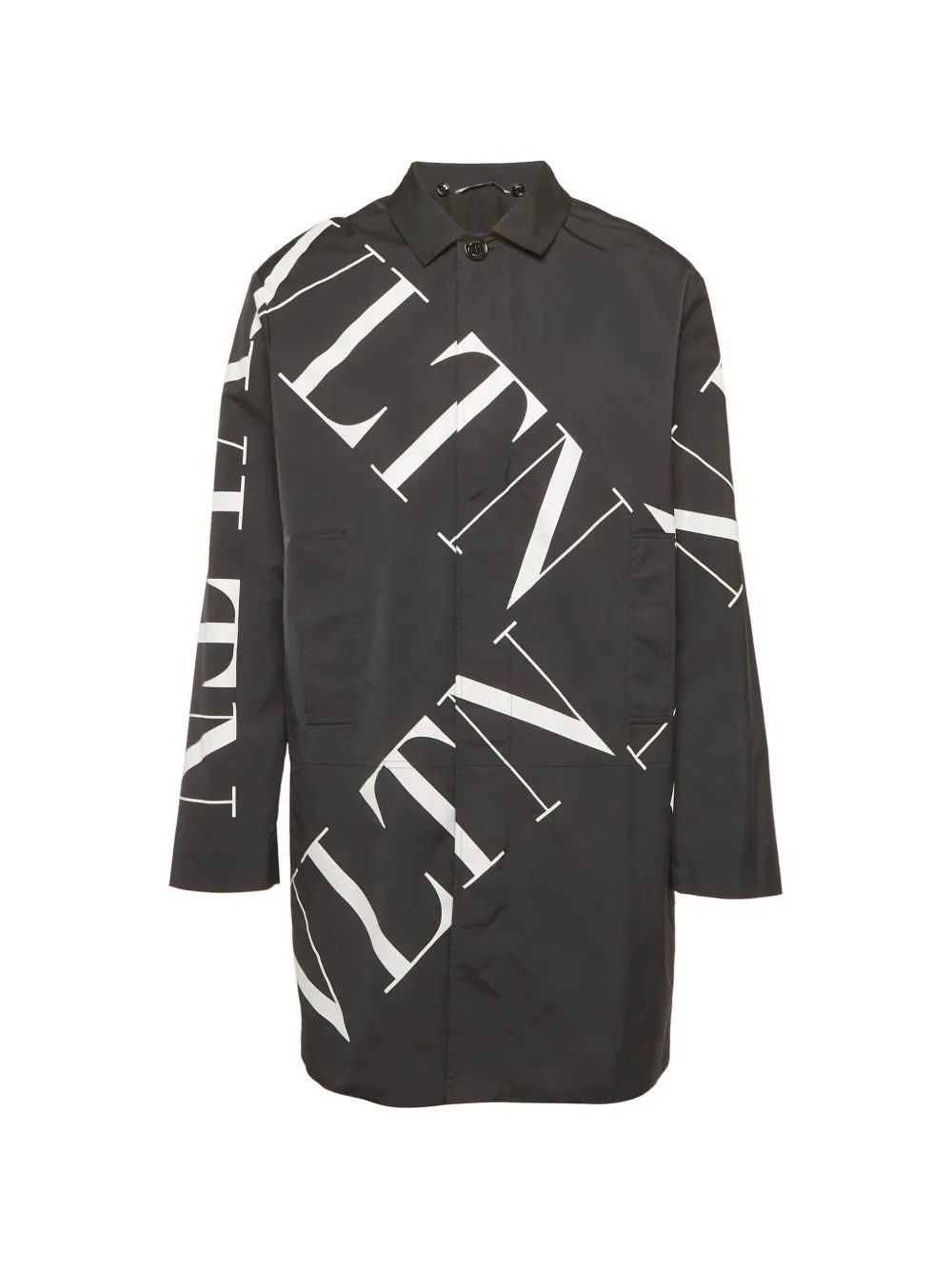 Pre-owned Valentino Vltn Logo-print Coat In Black