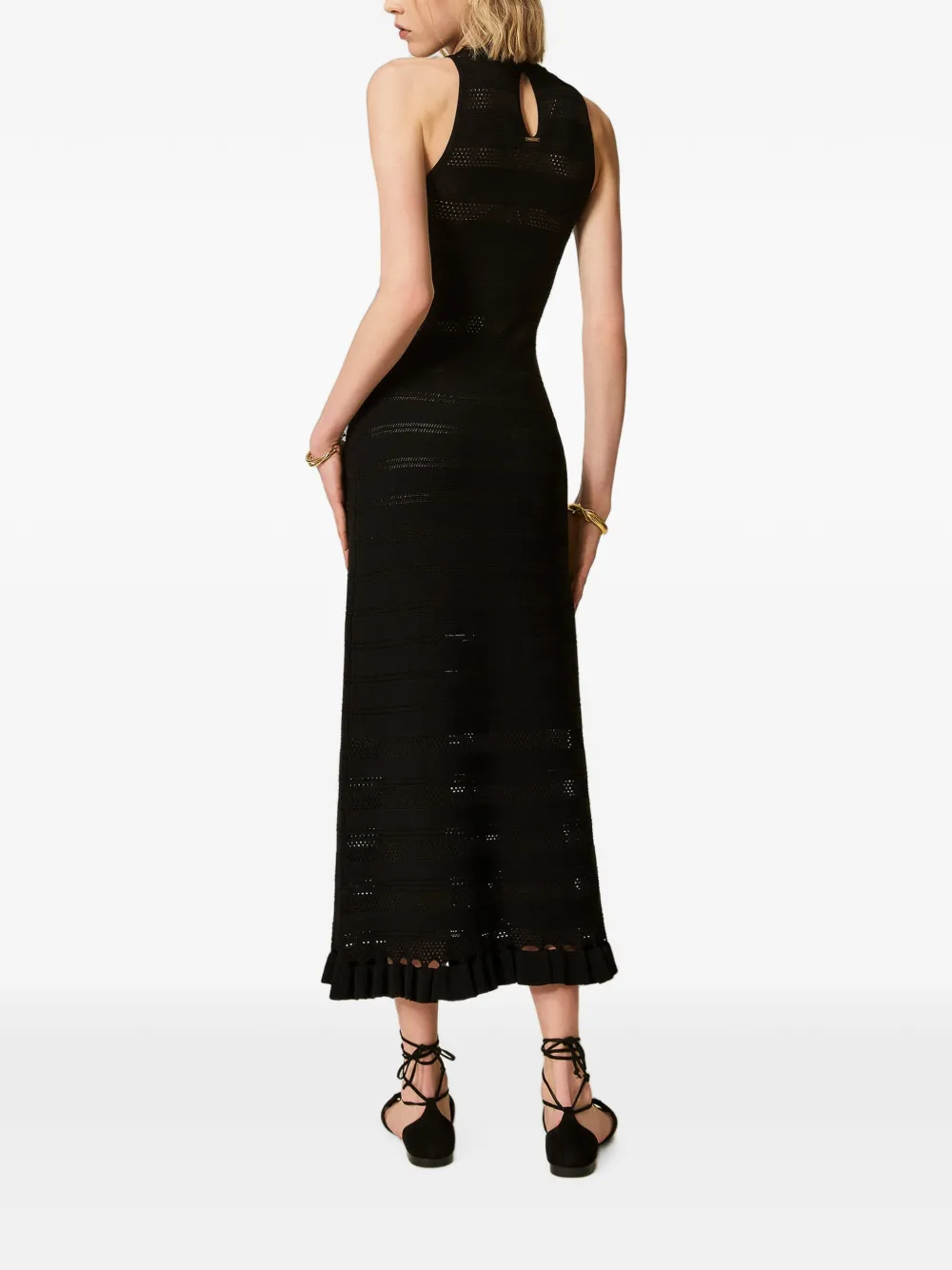 TWINSET Gebreide maxi-jurk met ruches en col Zwart