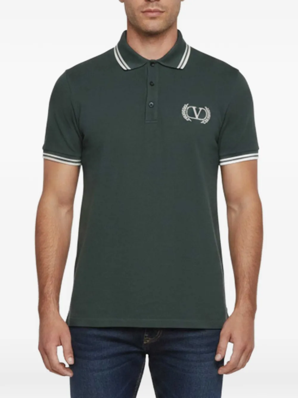 Valentino Garavani Pre-Owned Green Logo Embroidered Pique Knit Polo - Verde