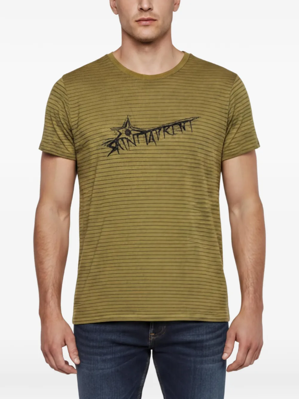 Saint Laurent Pre-Owned 2019 striped star-logo T-shirt - Verde