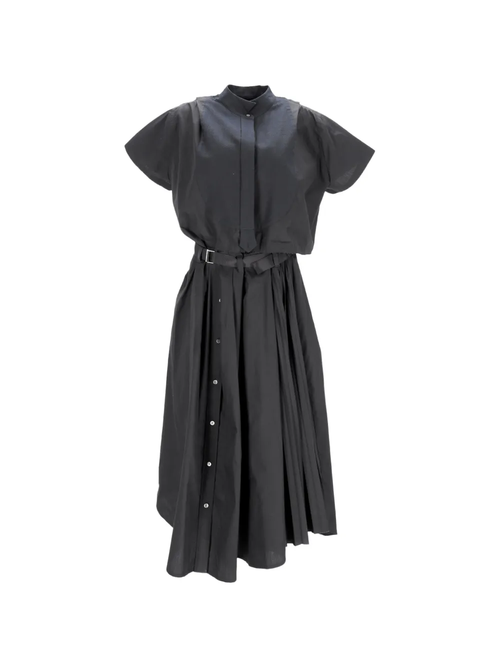 Pre-owned Sacai Midi Belted Cut-out Shirt Dress In Black