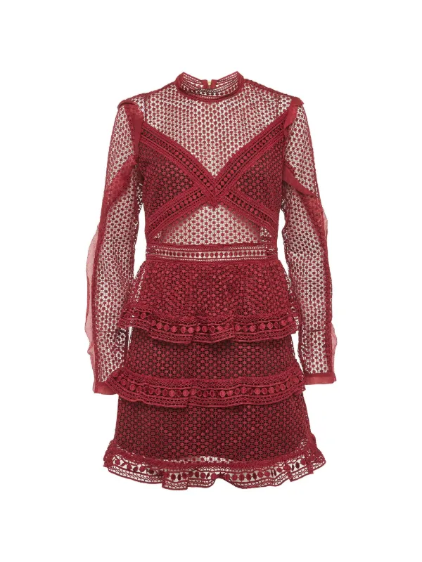 self portrait tiered guipure lace mini dress Self-Portrait / Teardrop Guipure tiered lace minidress Teal turquoise US 6  UK 10