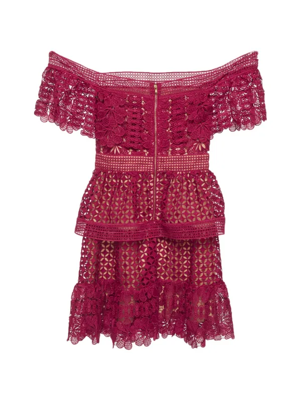 self portrait off shoulder guipure dress Self-Portrait One Shoulder Guipure-lace Midi Dress