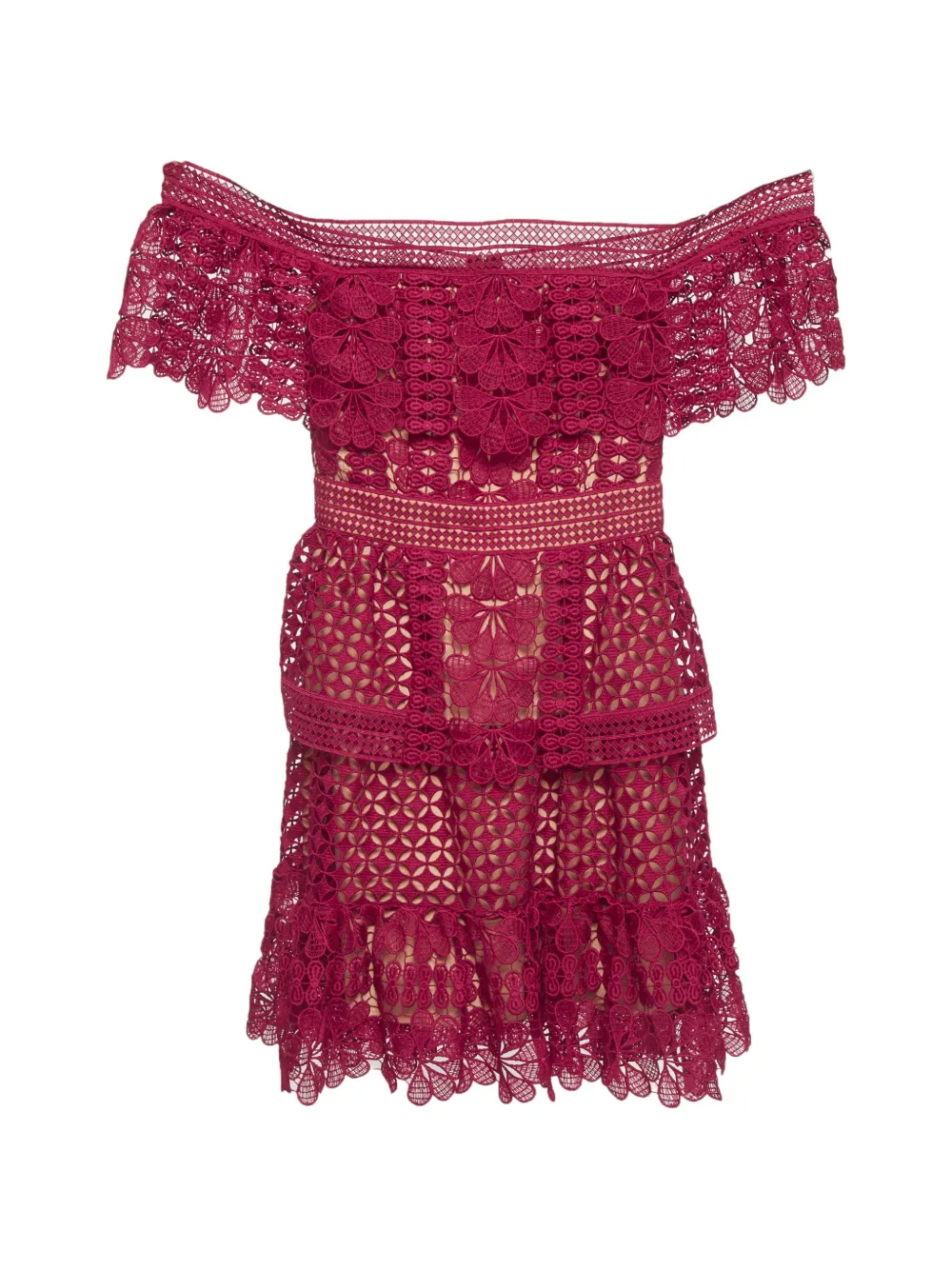Self-Portrait guipure lace off-shoulder mini dress - Red