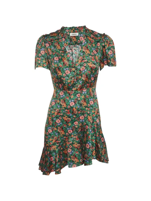 sandro green floral dress Sandro Toscane Floral Dress With Claudine Collar