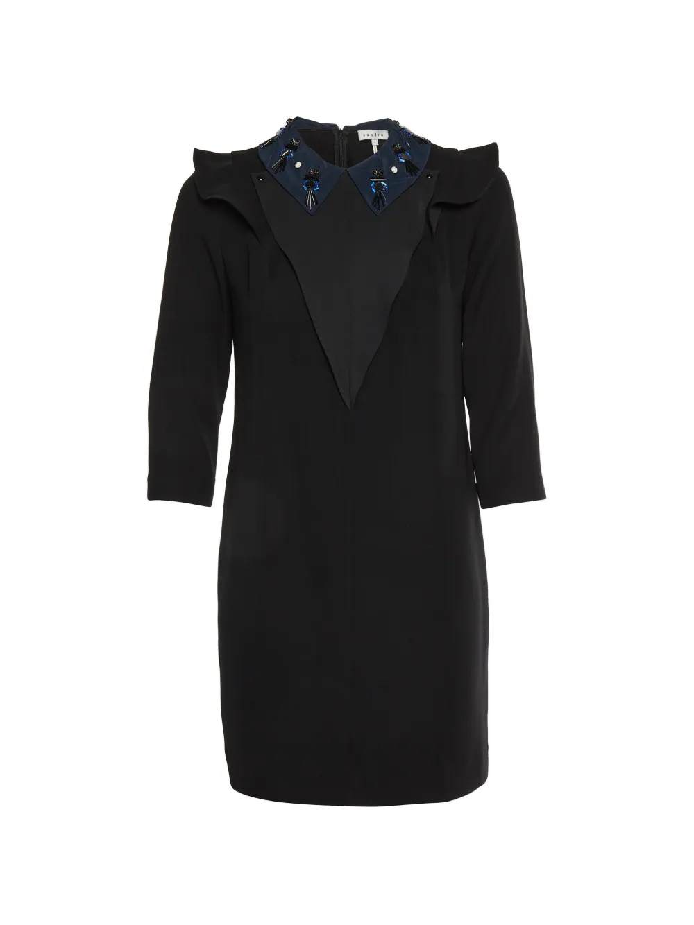 SANDRO embellished-collar ruffle-detail midi dress - Nero