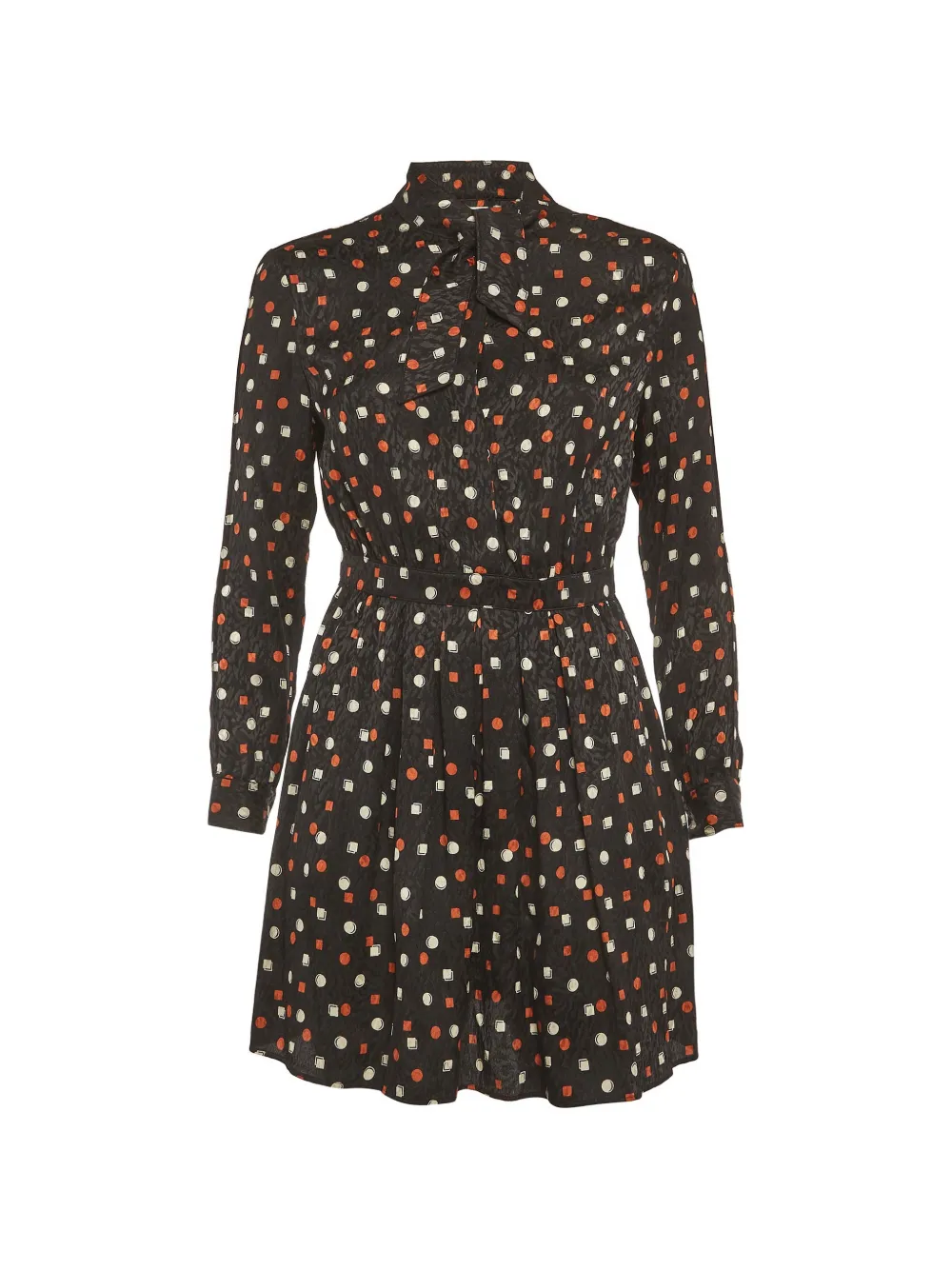 Pre-owned Saint Laurent Geometric-print Silk Mini Dress In Black