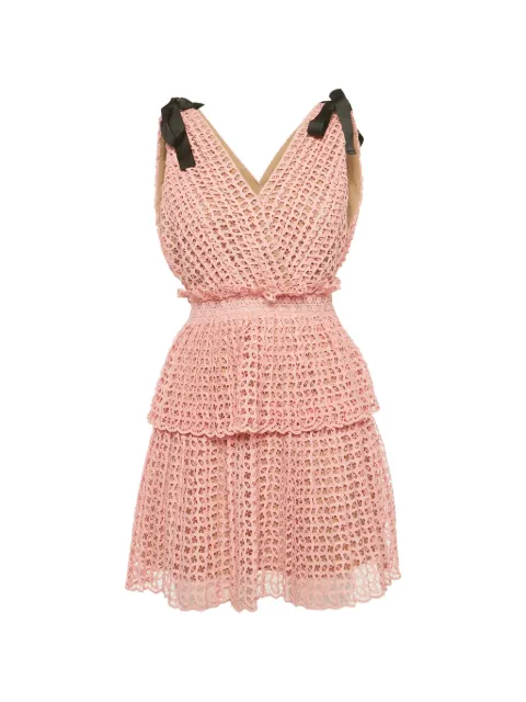 Self-Portrait bow-detail tiered mini dress
