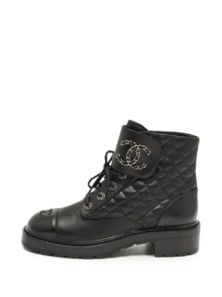 CHANEL Pre-Owned CC Quilted Combat Boots | Black | FARFETCH SG