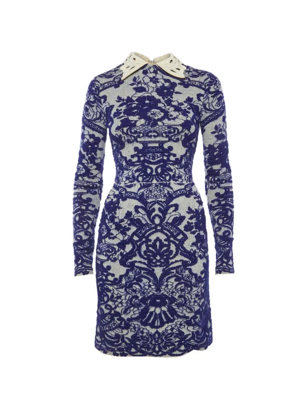 valentino blue and white dress Garavani Pre-Owned Jacquard Mini | garment bag Bin-MUSTSD-BX3-Section D1 A Line Half Sleeves Color:Off White with Off White Bow