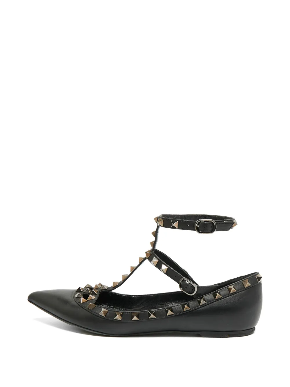 Valentino Garavani Pre-Owned Rockstud ankle strap ballet flats - Nero