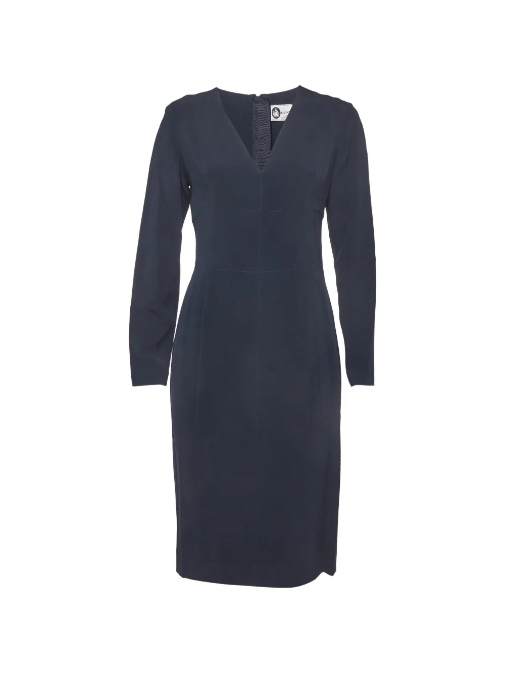 Pre-owned Lanvin Long-sleeve V-neck Midi Dress In Blue