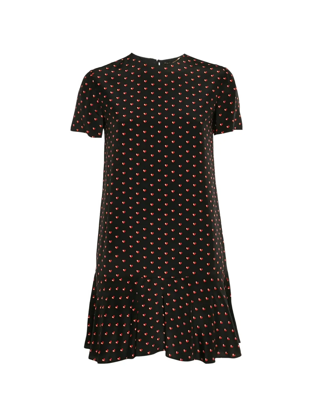 Pre-owned Saint Laurent Heart-print Ruffled-hem Mini Dress In Black