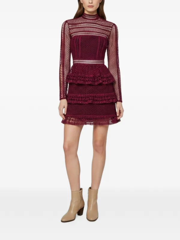 red richelieu mini dress Red Fine Lace Flared Mini Dress  self-portrait-US