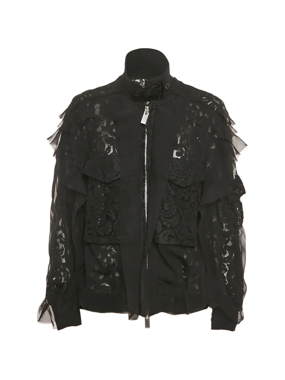 sacai lace ruffle jacket - Nero