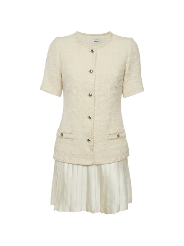 sandro pleated mini dress Mini pleated dress with rhinestones in Grey / Brown for Women