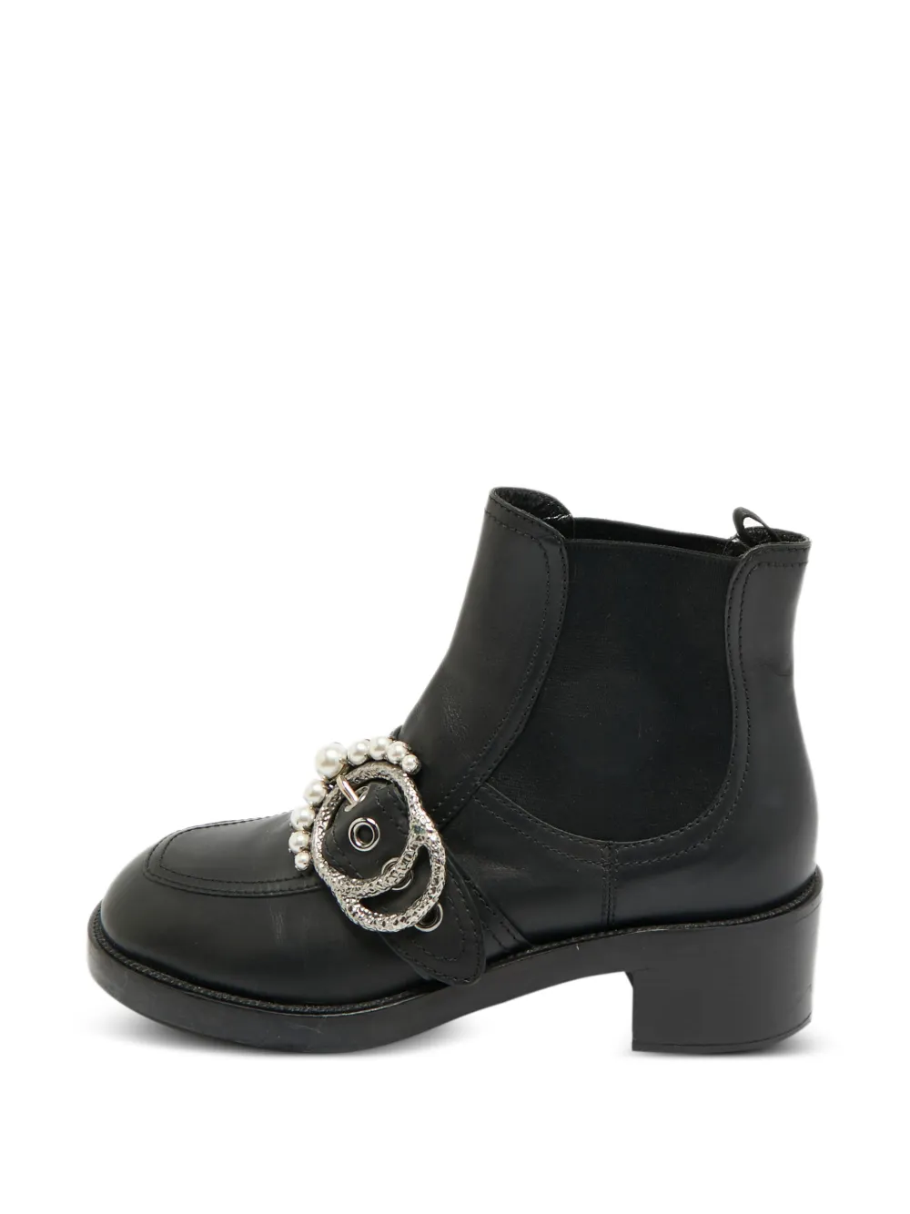 Miu Miu Pre-Owned crystal-embellished buckle ankle boots - Schwarz