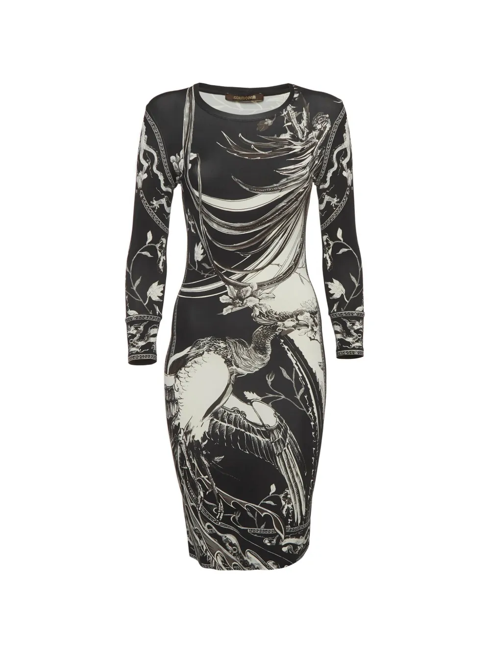 Roberto Cavalli Vintage graphic-print long-sleeve dress - Black