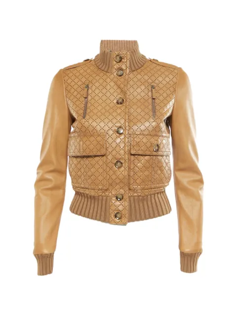 Gucci Pre-Owned جاكيت بومبر جلد مزين بثقوب