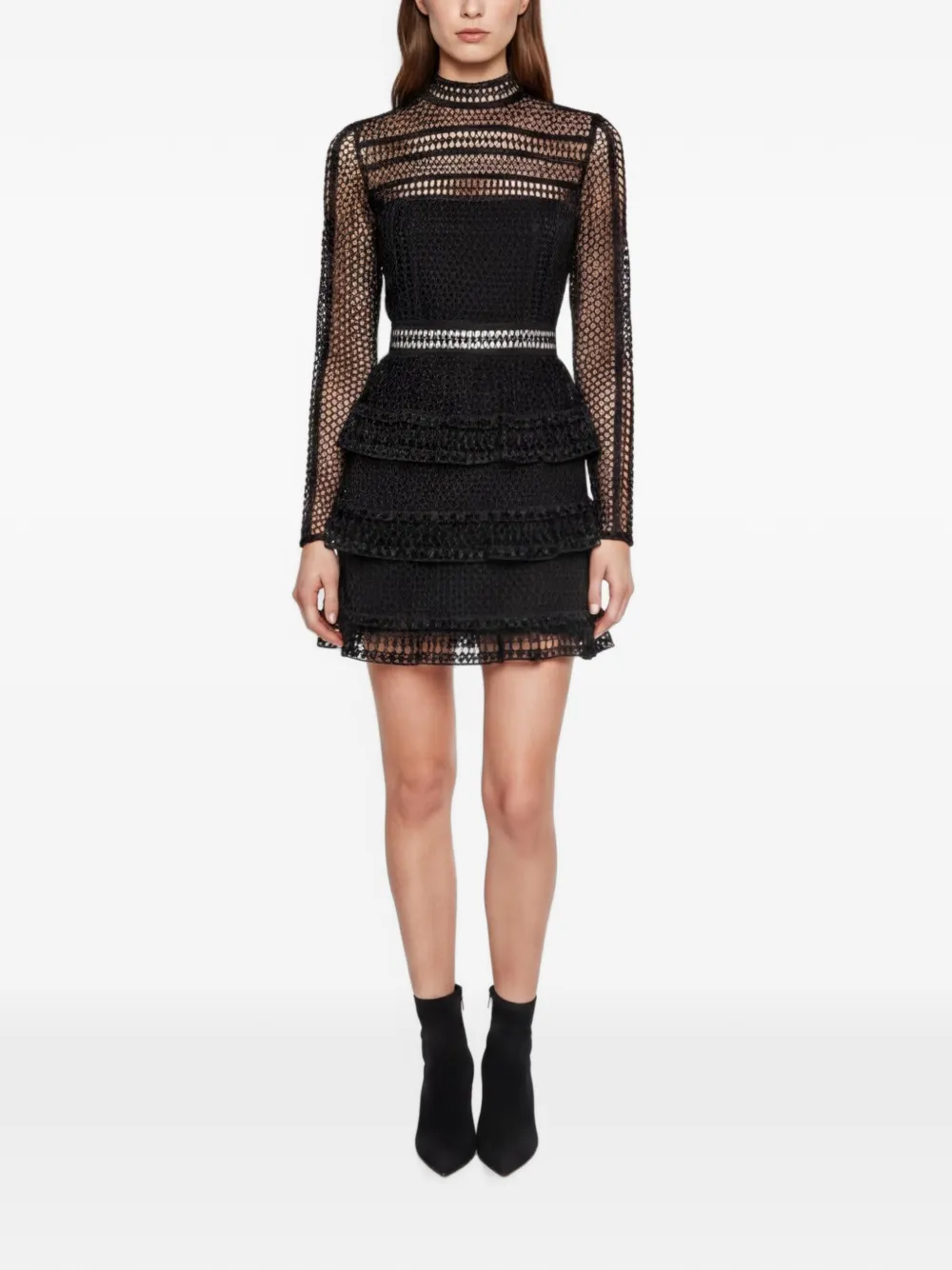 Self-Portrait tiered mini dress - Nero
