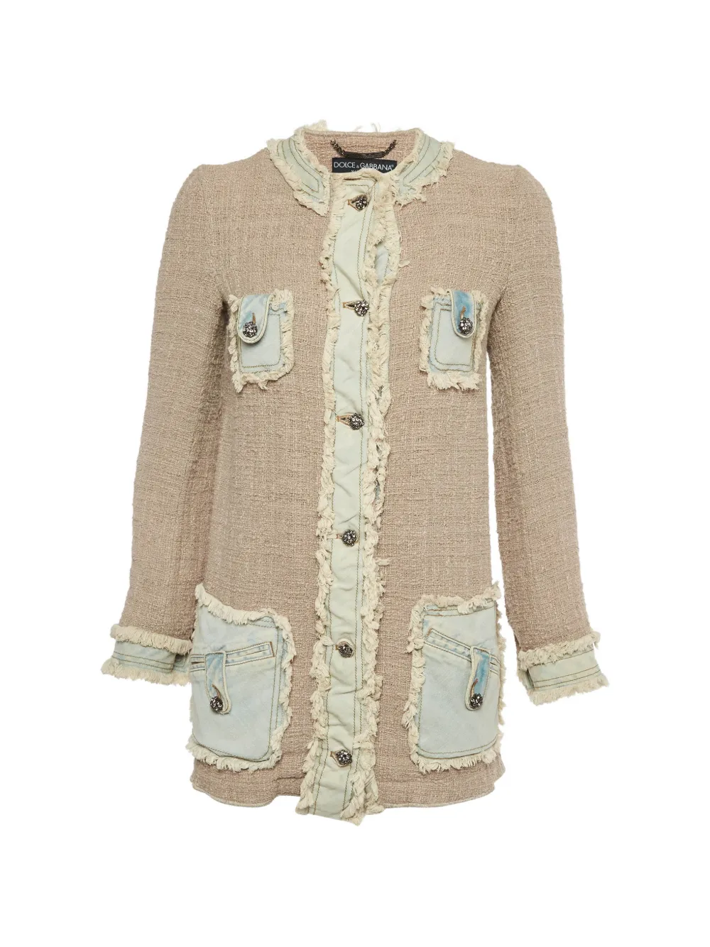 Dolce & Gabbana Pre-Owned denim-trim tweed jacket - Toni neutri