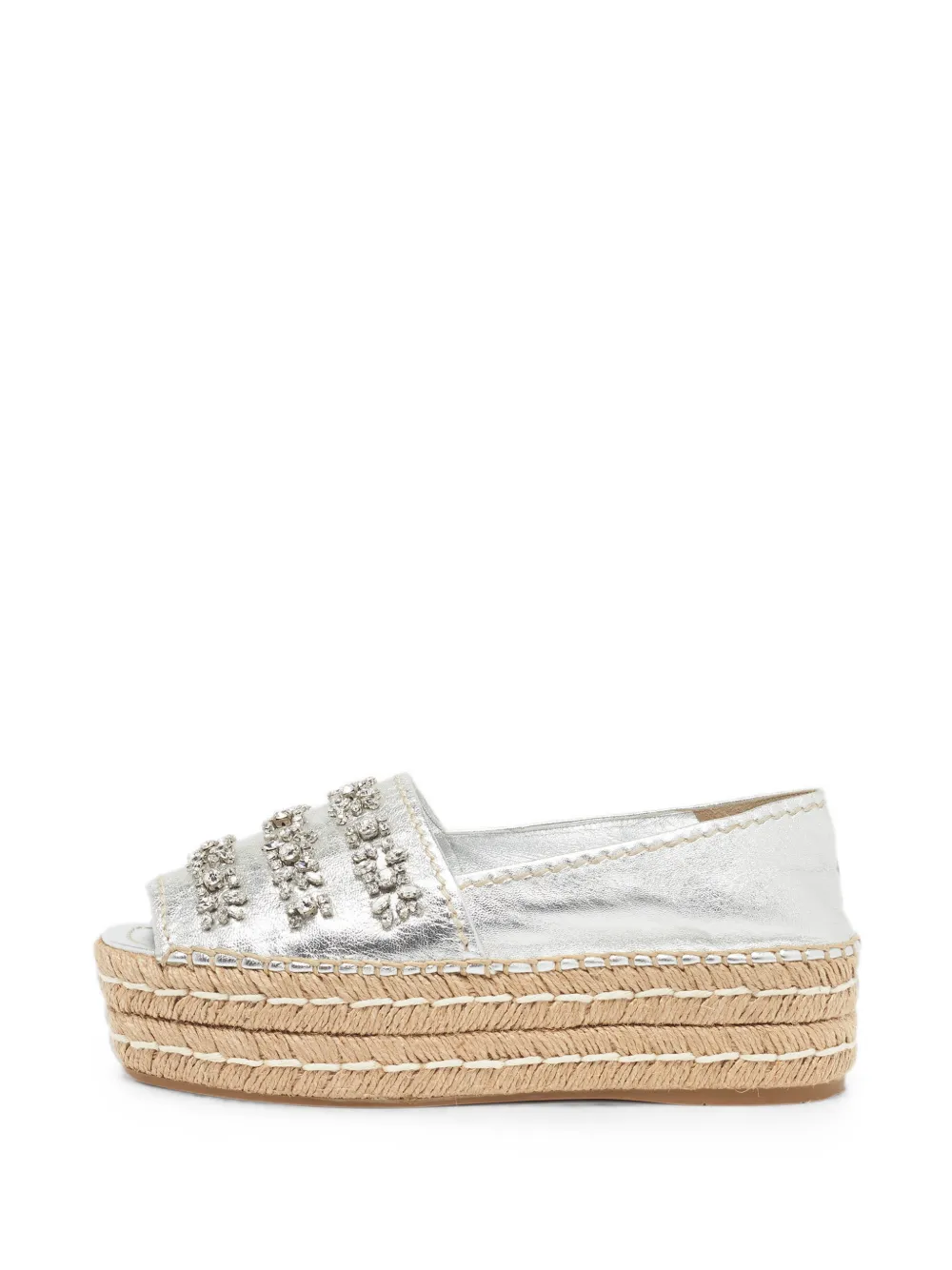 Prada Pre-Owned crystal-embellished platform espadrilles - Argento