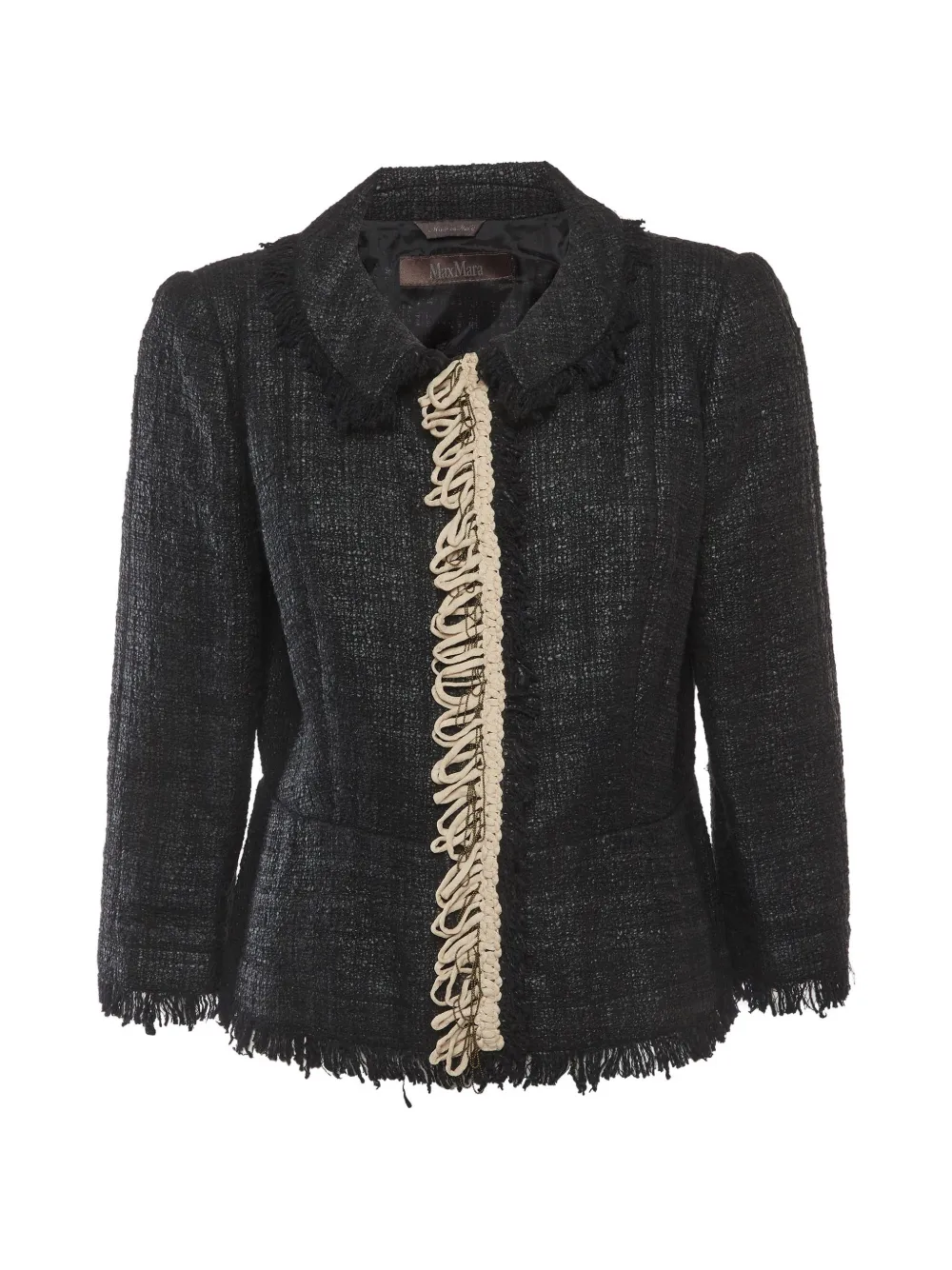 Pre-owned Max Mara Fringed Tweed Jacket In Black