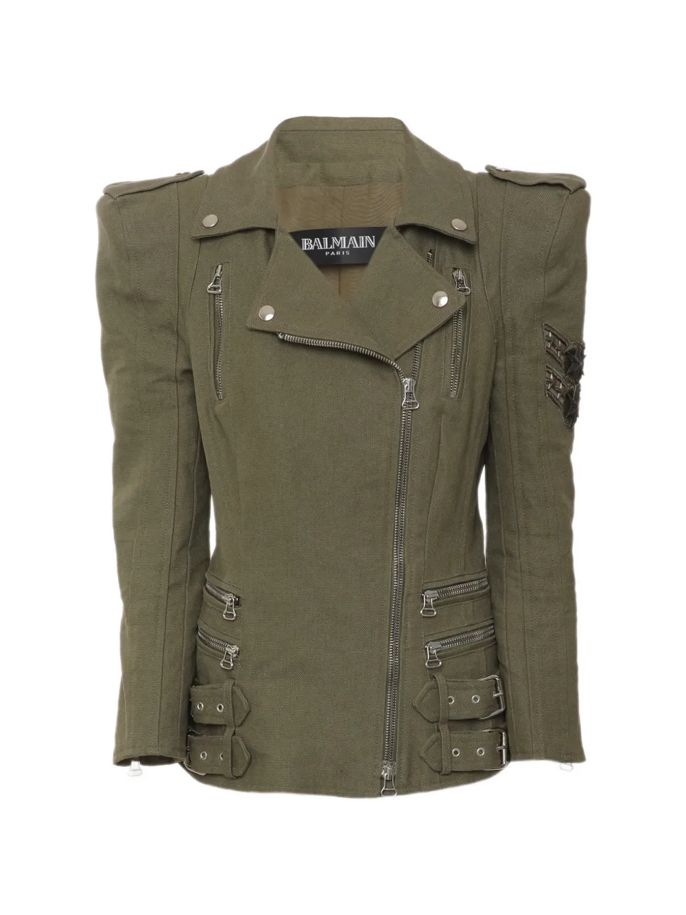 Pre-owned Balmain Zip-up Biker Jacket In Green