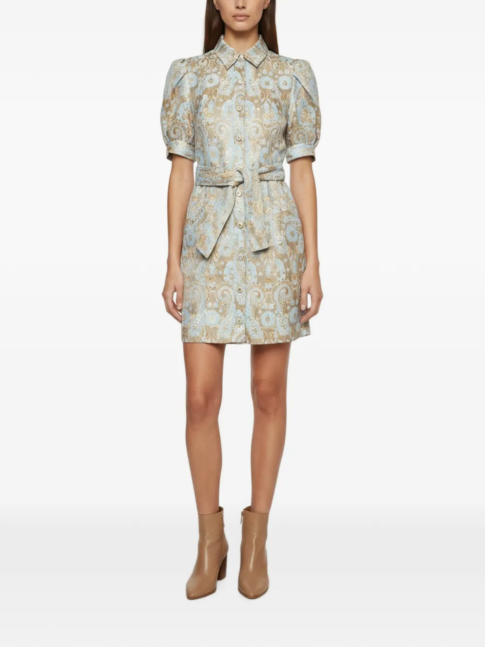 SANDRO Orlan puff-sleeve mini shirt dress - Blu