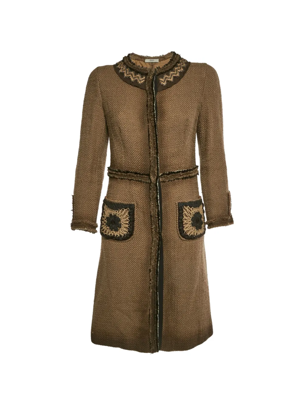 Prada Pre-Owned bead-embellished tweed coat - Marrone