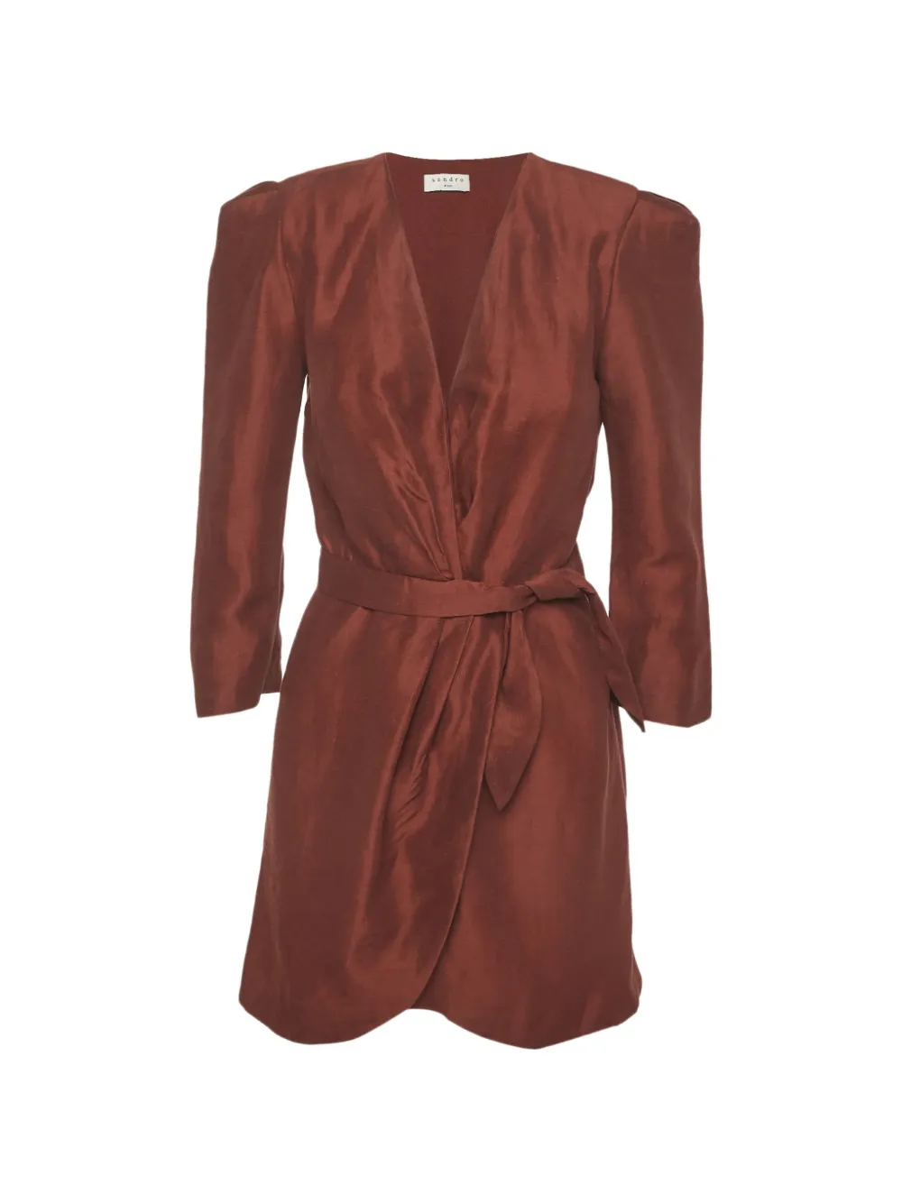 SANDRO belted wrap mini dress - Marrone