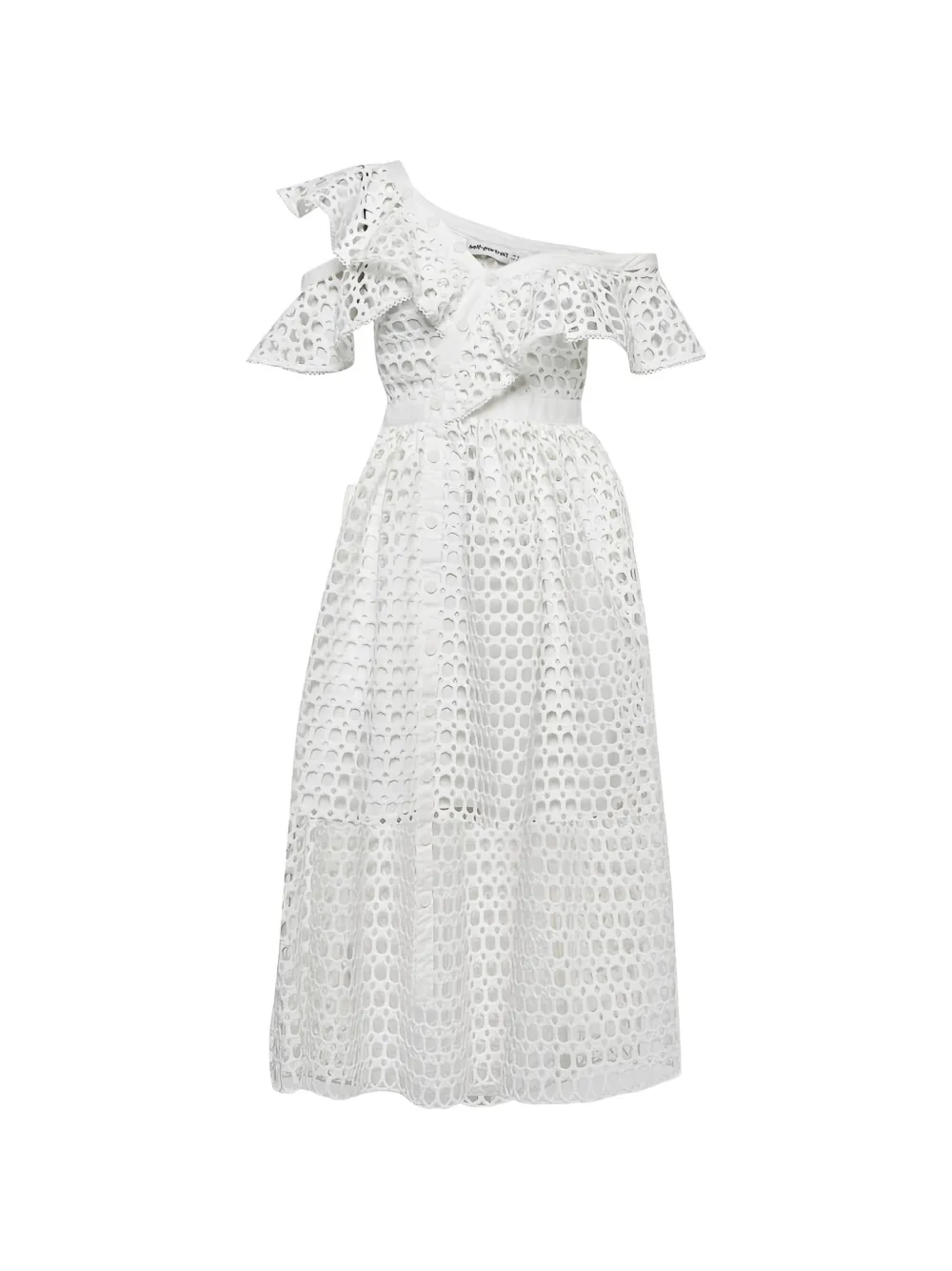 Self-Portrait one-shoulder ruffled midi dress - Bianco